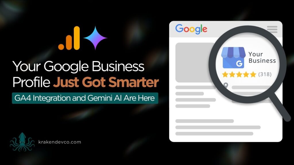 Announcement banner: Google Business Profile upgrade with GA4 integration and Gemini AI arriving.